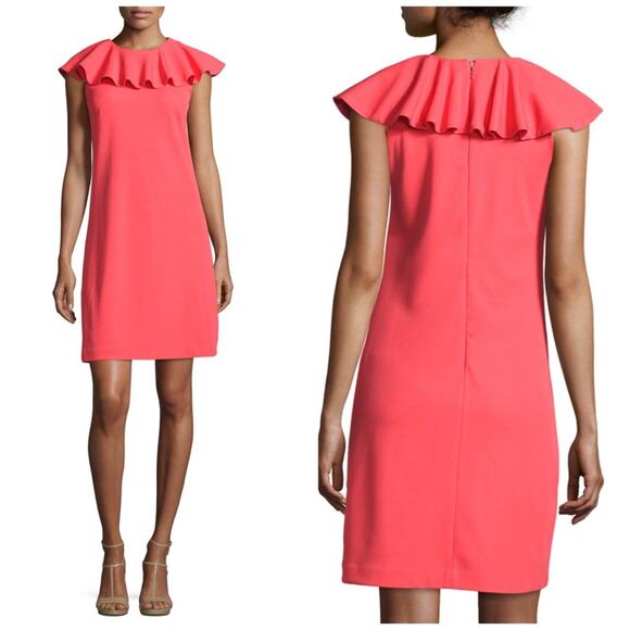 Ted Baker Women's Sontie Pink Coral Shift Dress‎ Ruffle Back Zip Size 8 NEW - Picture 3 of 6